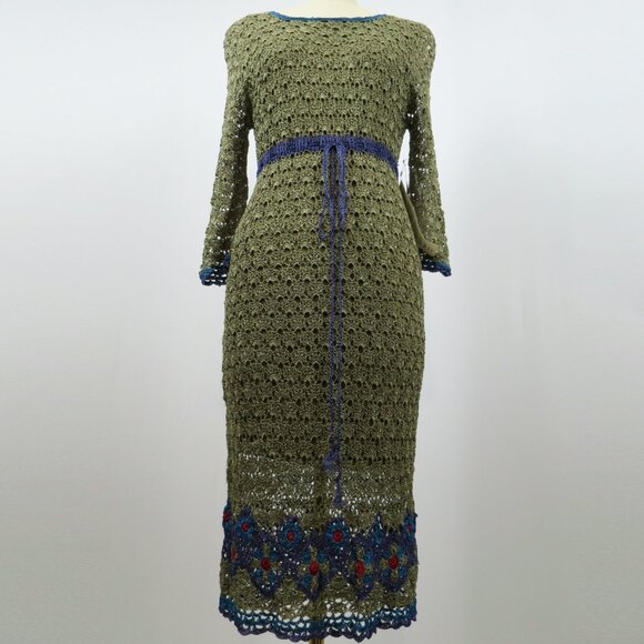 NWT St. Tropez West Crochet Midi Dress Size L Olive/Mossy Green - Picture 4 of 16
